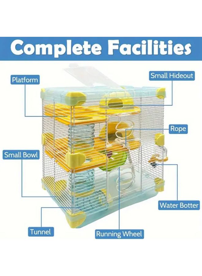 Large 3 Tier Portable Hamster Cage Habitat With Accessories Blue - Image 4