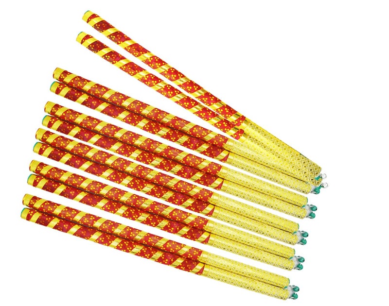 Me & You ME YOU Traditional Wooden Dandiya Sticks for Garba Dandiya Pair of 6 12 Sticks Dandiya Sticks for Navratri Garba Wooden Bandhani Print Dandiya Stick Designer Dandiya Sticks  - Image 1
