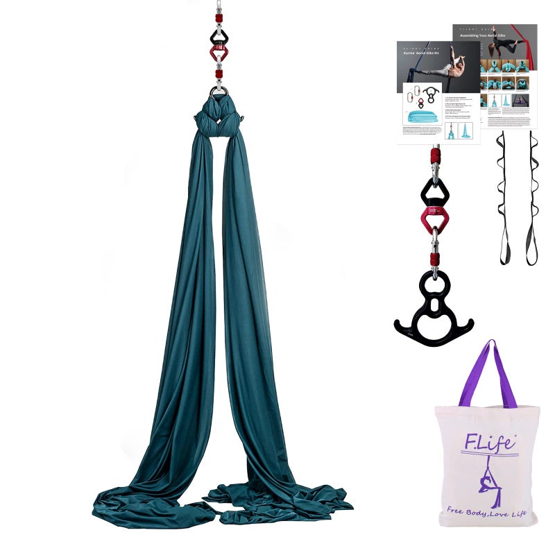 FLife Aerial Silk Yoga Hammock Strater Kit 10 Yards For Flying Yoga Dark green