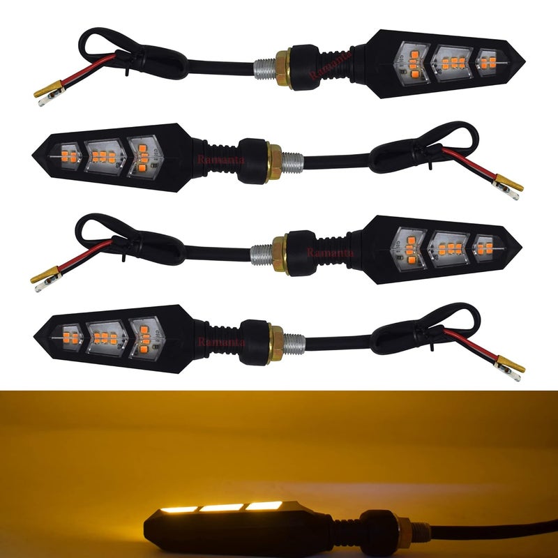 Ramanta مؤشرات الدراجة 6 LEDs مرنة على طراز KTM مؤشرات LED للدراجة النارية إشارة الانعطاف أضواء عالية السطوع لمبات الوميض الأمامية والخلفية متوافقة مع الدراجة النارية بجهد 12V DC (برتقالي، مجموعة من 4) - Image 1