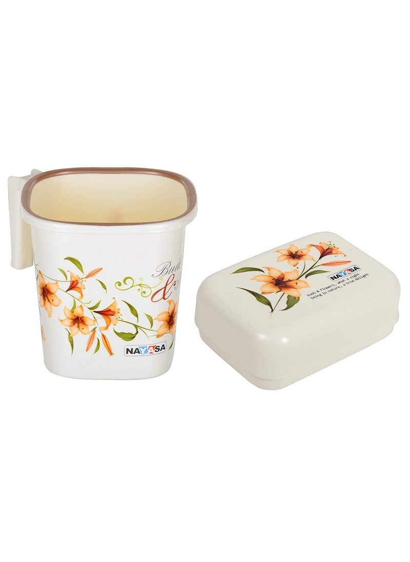 NAYASA Nayasa Plastic Square Ring Bathroom Mug with Matching Soap case (1.5 liters, Off-White, 2-Pieces) by Krishna Enterprises  - Image 1