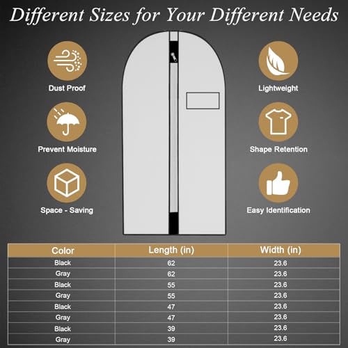JOLYEAK 39-Inch Garment Bags Covers,Hanging Clothes Bag, Suit Cover Bags with Clear Window for Hanging Closet Clothes Storage and Travel (Black-39Inch) - Image 2