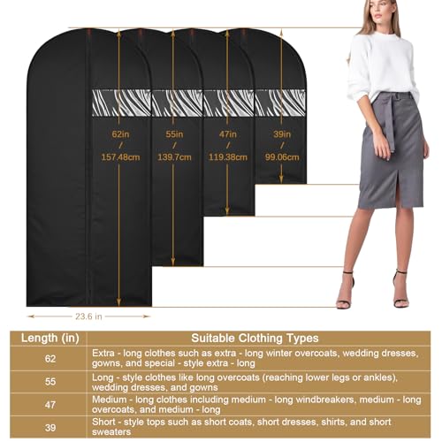 JOLYEAK 39-Inch Garment Bags Covers,Hanging Clothes Bag, Suit Cover Bags with Clear Window for Hanging Closet Clothes Storage and Travel (Black-39Inch) - Image 3