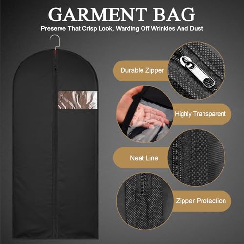 JOLYEAK 39-Inch Garment Bags Covers,Hanging Clothes Bag, Suit Cover Bags with Clear Window for Hanging Closet Clothes Storage and Travel (Black-39Inch) - Image 4