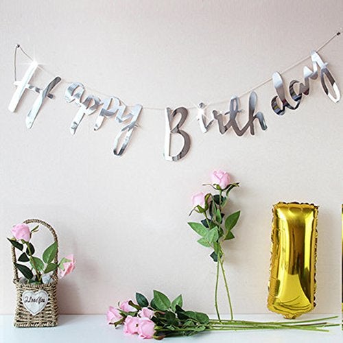 Party Propz Silver Happy Birthday Banner - 1 Pc | Birthday Banner For Birthday Decoration | Birthday Decoration Items | Birthday Decoration Items For Girl, Boys | Party Decoration Items for Birthday - Image 5