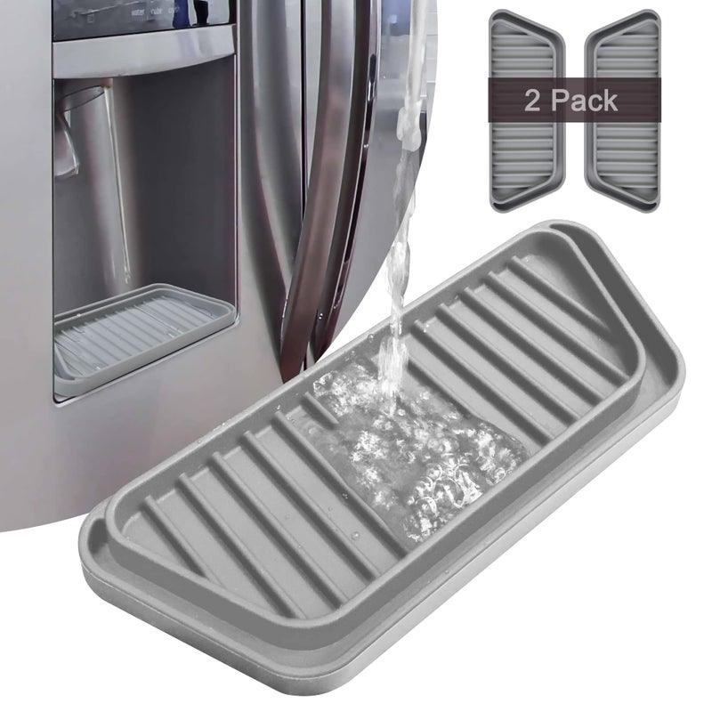 KindGa KindGa Refrigerator Drip Catcher TrayProtector Ice and Water Dispenser PanFridge Spills Water Pad Catch Basin for Drainage 2 Pack RectangularGrey 