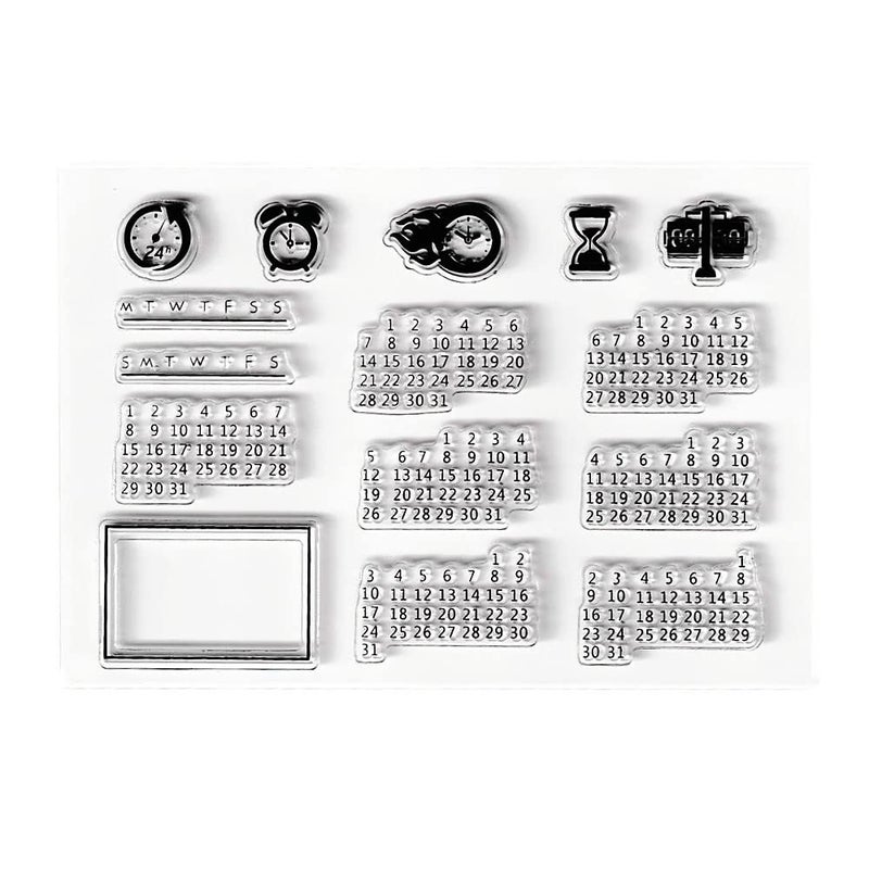 AHTOLS Date Week Month Year Calendar Clear Stamps Alarm Clock Arabic Numerals Transparent Seal Clear Silicone Stamps for Holiday Card Making Decoration and Journaling DIY Scrapbooking Album DIY Crafts