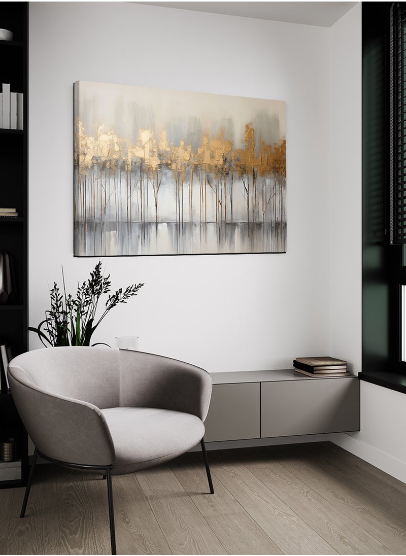 LOWHA - Canvas Wall Art Stretched Over Wooden Frame with Golden Trees Abstract Oil Painting - Image 1