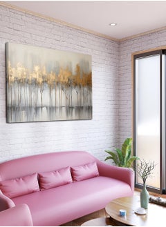 LOWHA Canvas Wall Art Stretched Over Wooden Frame with Golden Trees Abstract Oil Painting  - Image 3