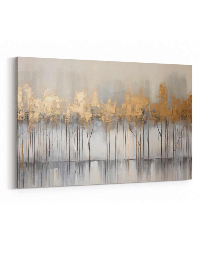 LOWHA - Canvas Wall Art Stretched Over Wooden Frame with Golden Trees Abstract Oil Painting - Image 1
