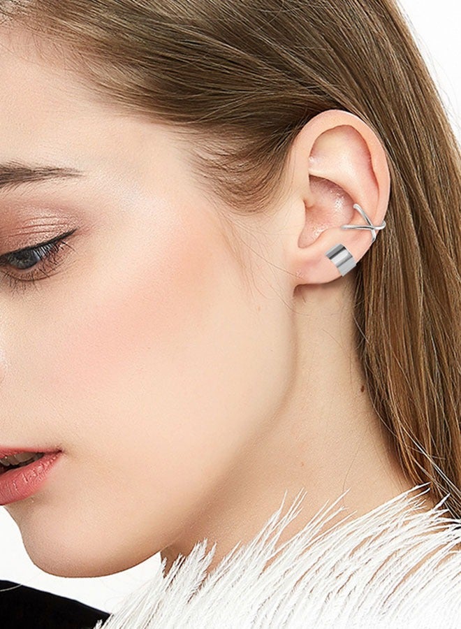 HAWAWA 6 Pairs Stainless Steel Fake Ear Clips Set Non Piercing Earrings Hoop Ear Cuffs Helix Cartilage Clip on Earrings Set for Men Women, 6 Various Styles, Silver - Image 3