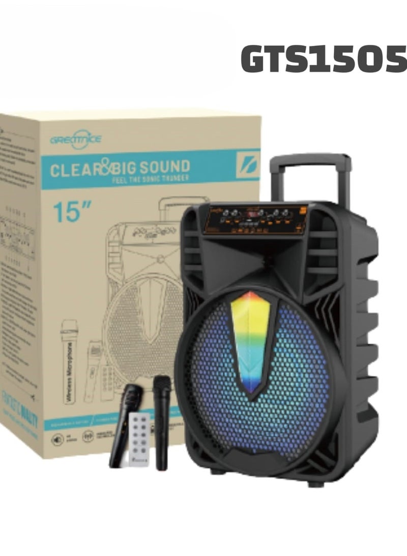 قريت نايس مكبر صوت لاسلكي يعمل بتقنية البلوتوث يحتوي على راديو FM , مدخل ذاكرة TF ,مدخل USB , مدخل ميكروفون بطارية قابلة للشحن - Image 1