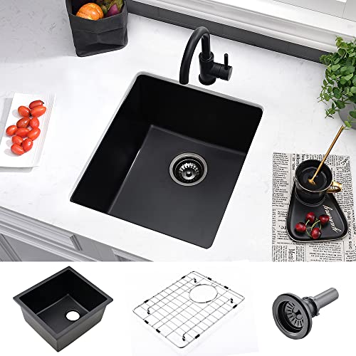 VASOYO Black Bar Sink Undermount-VASOYO 15x17 Small Bar Sink Quartz Composite Outdoor Rv Kitchen Sinks Single Bowl Wet Basin with Bottom Grid - Image 1