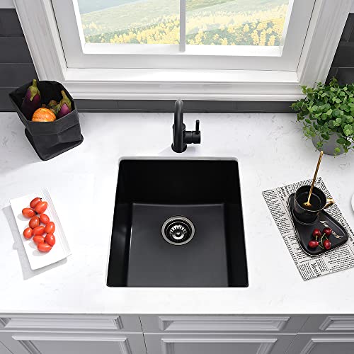 VASOYO Black Bar Sink Undermount-VASOYO 15x17 Small Bar Sink Quartz Composite Outdoor Rv Kitchen Sinks Single Bowl Wet Basin with Bottom Grid - Image 3