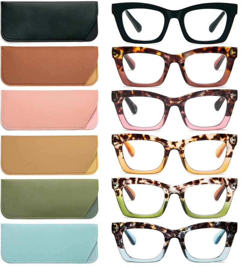 REAVEE 6 Pack Oprah Style Reading Glasses for Women Blue Light Blocking Cute Square Computer Readers with Spring Hinge 2.0 - Image 1