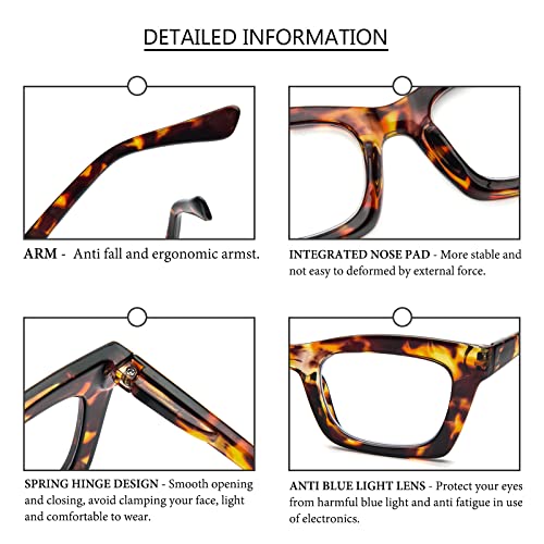 REAVEE 6 Pack Oprah Style Reading Glasses for Women Blue Light Blocking Cute Square Computer Readers with Spring Hinge 2.0 - Image 4