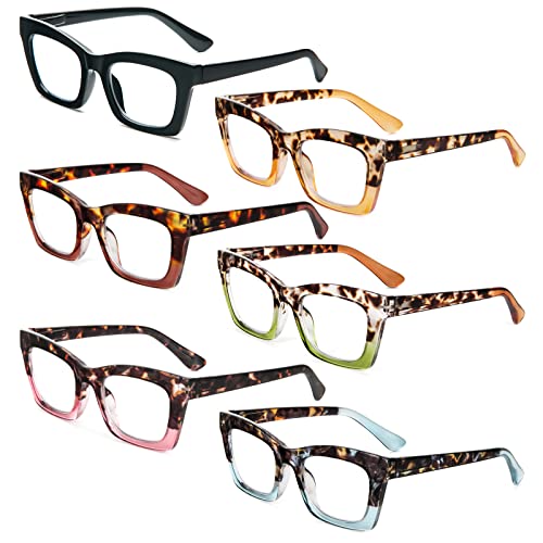 REAVEE 6 Pack Oprah Style Reading Glasses for Women Blue Light Blocking Cute Square Computer Readers with Spring Hinge 2.0 - Image 2