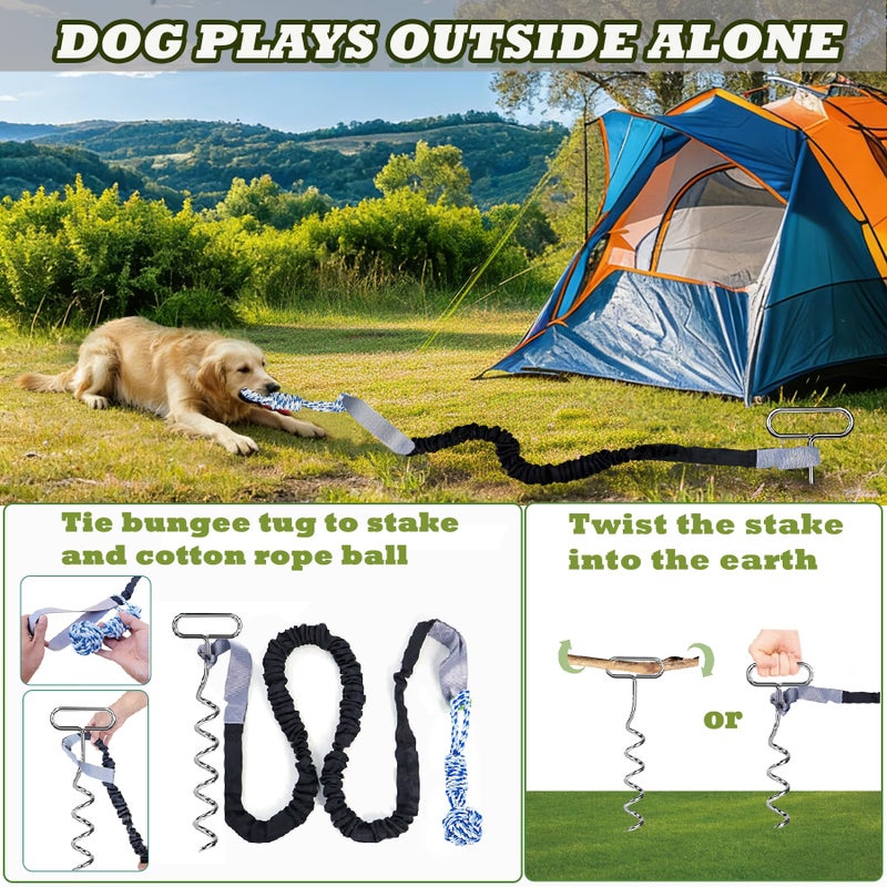 SailStart Dog Bungee Tug Toy with Steel Stake & 2 Chew Balls, 6.8ft Stretch Rope tug Toy - Tether Tug for Large/Medium/Small Dogs - Outdoor/Outside Dog Tug of War Toy (Lawn/Tree Use) - Image 2