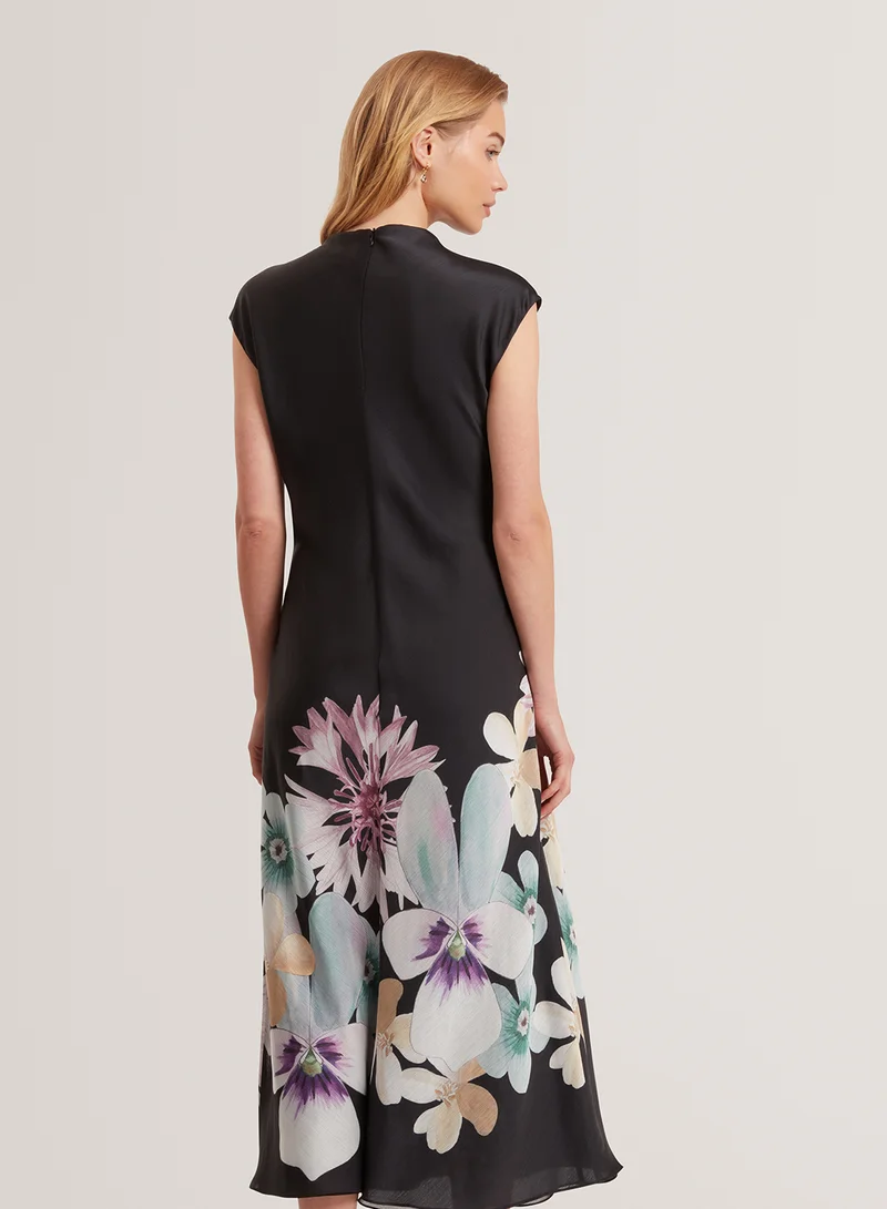 Ted Baker Printed Short Sleeve Draped Neck Midi Dress