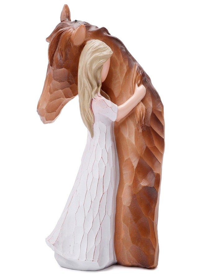 LUCKYBUNNY Girl Embracing Horses Statues, Hand-Painted Figurines Horse Gifts for Women, Memorial Figure Cowgirls Presents - Image 1
