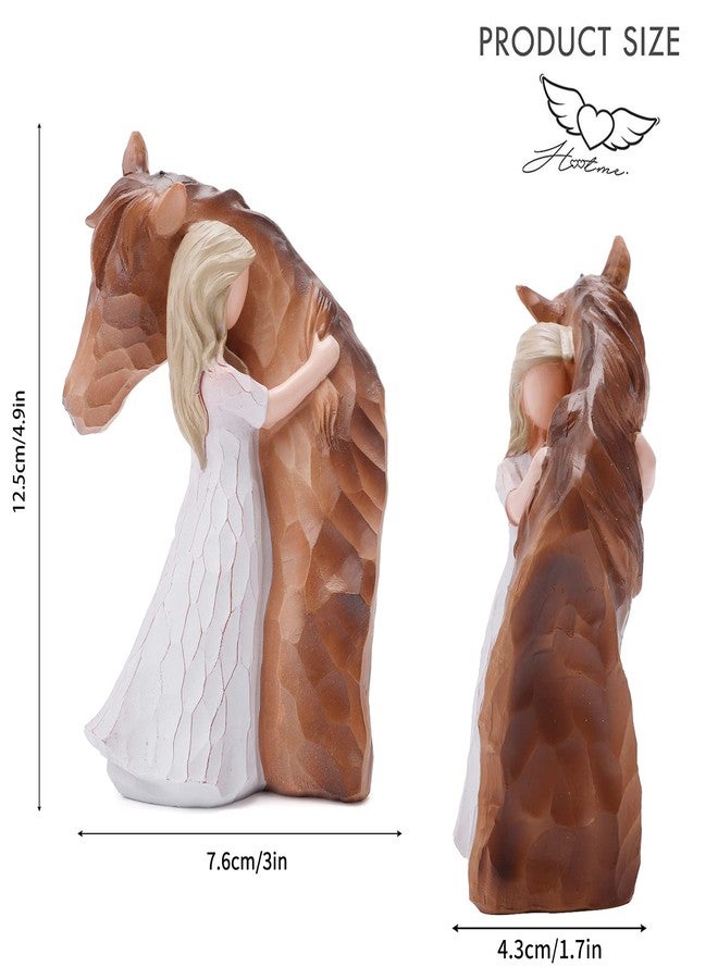 LUCKYBUNNY Girl Embracing Horses Statues, Hand-Painted Figurines Horse Gifts for Women, Memorial Figure Cowgirls Presents - Image 4
