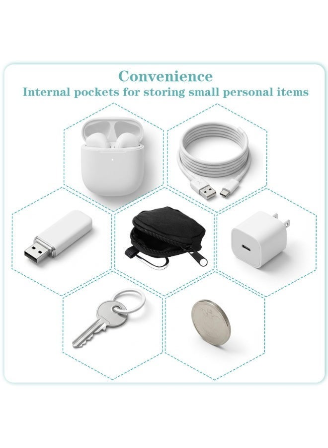 Mini Black Nylon Coin Purse Keychain, Portable Storage Pouch for Earbuds Car Key Backpack Decor - Image 4