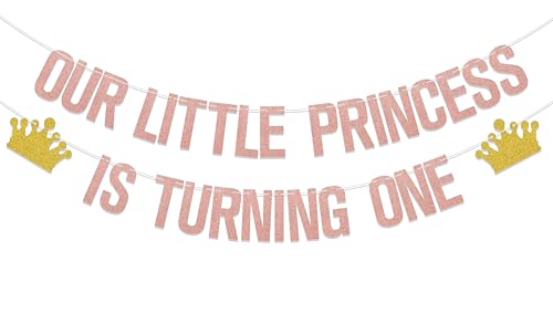 WFKLDF Our Little Princess Is Turning One Banner Baby Girl First Birthday Decorations Princess Birthday Banner - Image 1