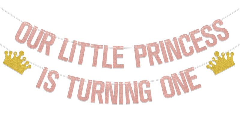 WFKLDF Our Little Princess Is Turning One Banner Baby Girl First Birthday Decorations Princess Birthday Banner - Image 2