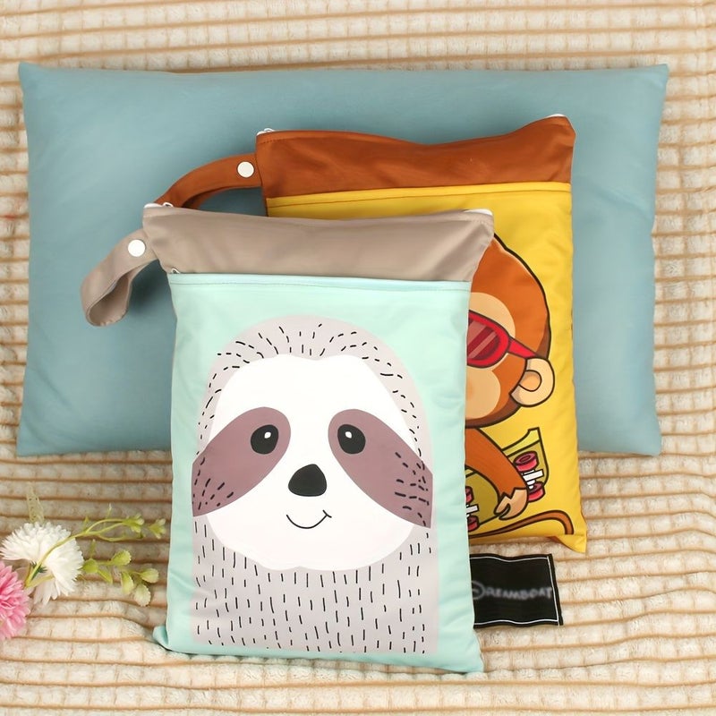 Sloth Washable Diaper Nappy Bag Wet Clothes Animal Printed Fashion Travel Makeup Storage Bag With Two Zippers - Image 5