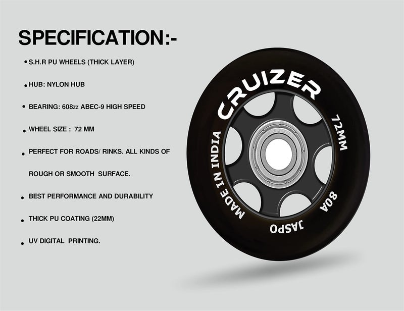 jaspo Unisex Inline Skate Wheels, 72Mm/100Mm Spare Wheels For Roller Blades, Waveboards, Luggage - Cruizer 72 Mm (Pack Of 1), Mother Of Pearl - Image 3
