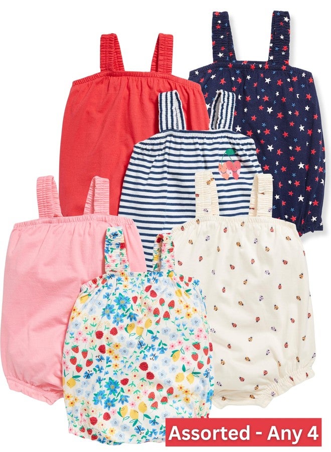 TuddyBuddy 100% Cotton Multicolor Sleeveless Camisole Rompers/Bodysuits for Baby Girl (Pack of 4, 9-12 Months) - Image 5