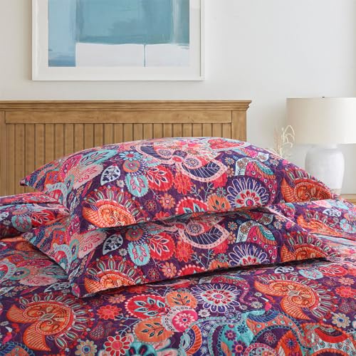 VISIMISI Cotton Bedspread Quilt Sets Reversible Bedding Coverlet Sets Comforter Paisley Floral Bohemian Bedspread,Bohemian Red Gorgeous Pattern,King Size - Image 5