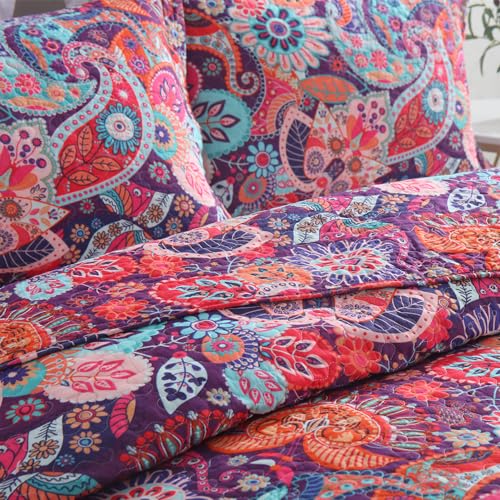 VISIMISI Cotton Bedspread Quilt Sets Reversible Bedding Coverlet Sets Comforter Paisley Floral Bohemian Bedspread,Bohemian Red Gorgeous Pattern,King Size - Image 3
