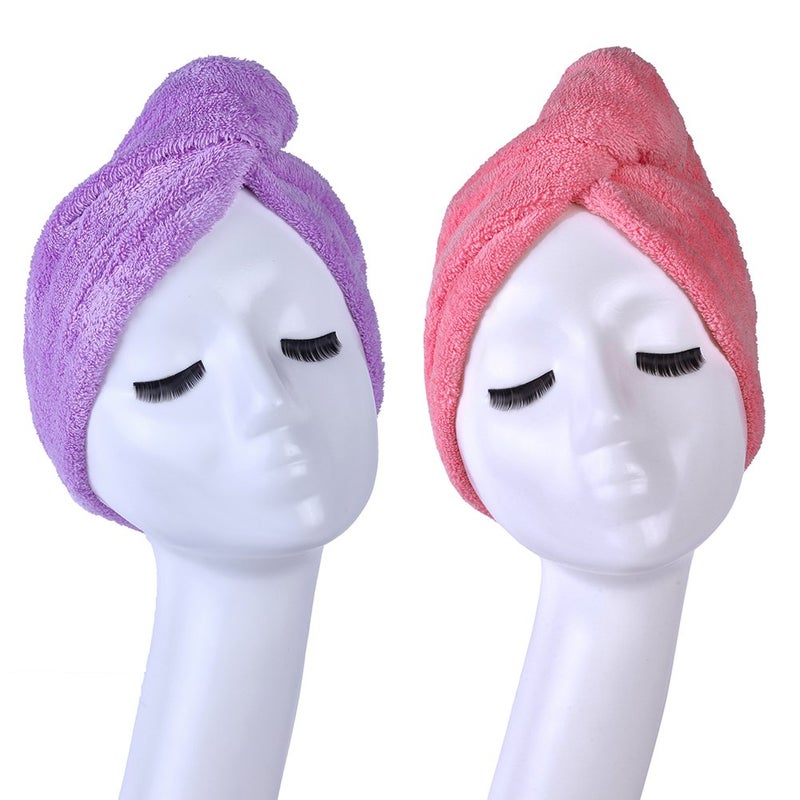 YYXR Microfiber Quick Drying Hair Towel Wrap Super Absorbent Drastically Reduce Hair Drying Time2pack rose purple - Image 1