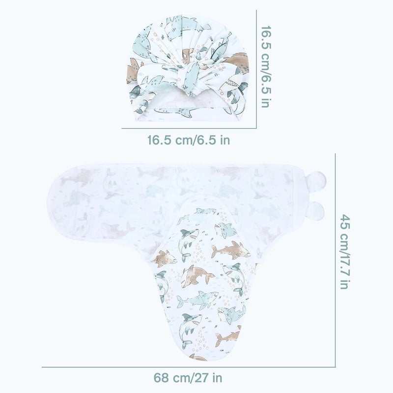 Cinaci 2 Pack Soft Cotton Baby Receiving Swaddle Blankets Wraps Sleep Sacks with Matching Bow Newborn Nursery Bow Hats Caps Beanies Bonnets for Baby Girls Boys Newborns Infants (Multicolor S3) - Image 4