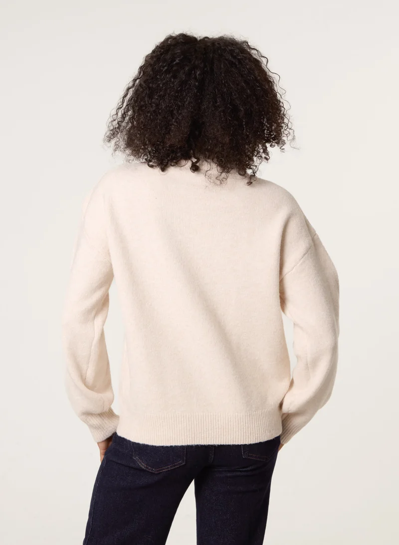 بلو فانيلا بروش كتف بياقة سلحفاة سترة مفصلة