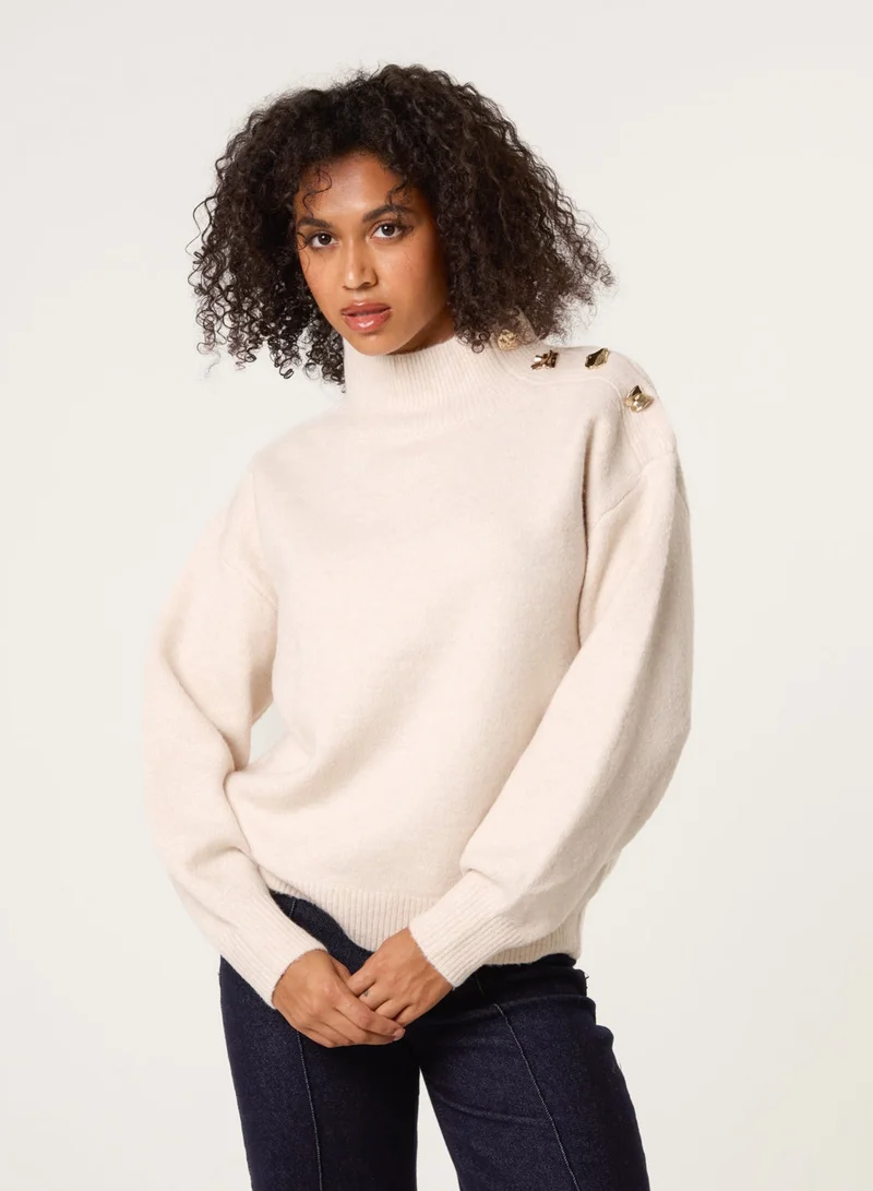 بلو فانيلا بروش كتف بياقة سلحفاة سترة مفصلة