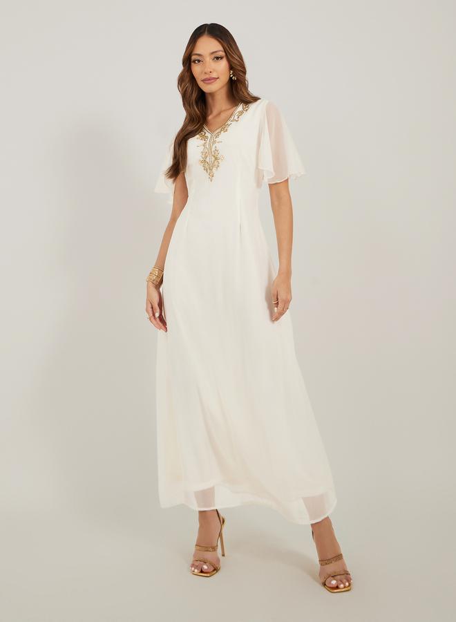 Styli Embellished Short Sleeves A-Line Maxi Dress  - Image 1