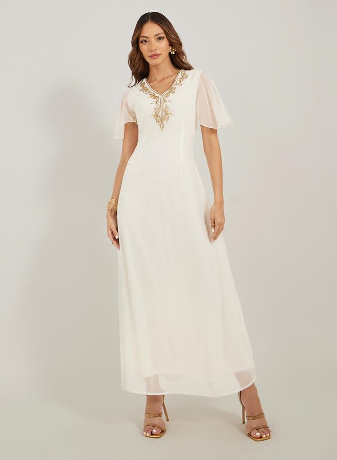 Styli Embellished Short Sleeves A-Line Maxi Dress  - Image 2