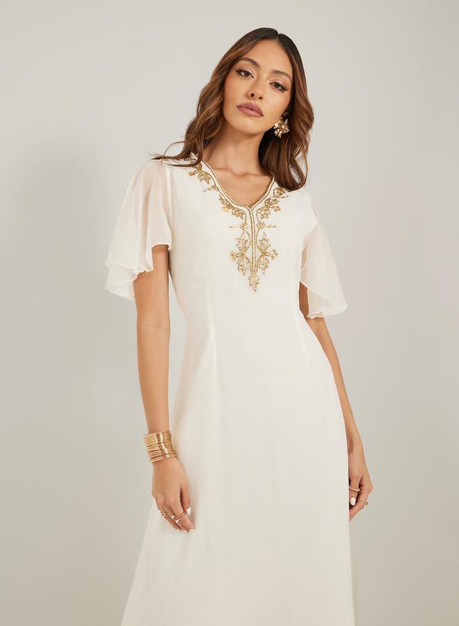 Styli Embellished Short Sleeves A-Line Maxi Dress  - Image 3