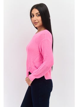 ONLY Women Round Neck Knitted Sweaters, Fuchsia Pink  - Image 4
