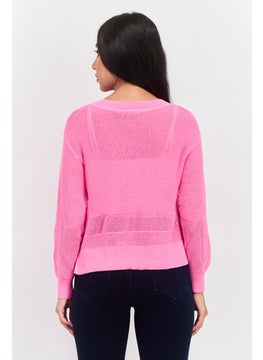 ONLY Women Round Neck Knitted Sweaters, Fuchsia Pink  - Image 2