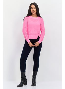 ONLY Women Round Neck Knitted Sweaters, Fuchsia Pink  - Image 3