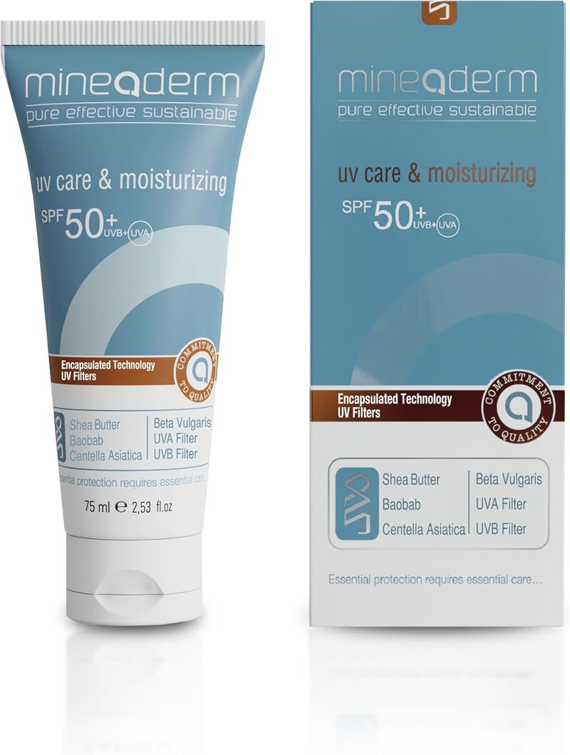 Mineaderm UV Care Moisturising Cream SPF 50 Daily Sun Protection for the Face with Aloe Vera Shea Butter Centella Moisturising Formula No Whitening Effect NonGreasy