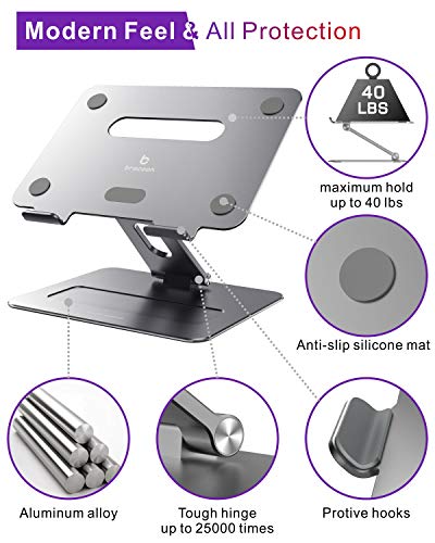 brocoon Adjustable MacBook Laptop Stand for Desk | Ergonomic Aluminum Laptop Riser with Heat-Vent, Compatible for 10-17" Laptops, Space Grey - Image 3