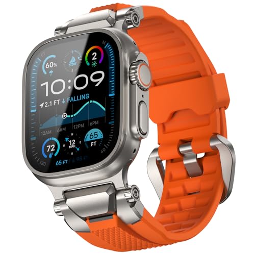 ULTIMAL Compatible with Apple Watch Ultra 3/2/1 band 49mm/46mm/45mm/44mm for Men, Silicone Strap with Durable Stainless Steel Buckle for Apple Watch Ultra 3/2/1 Series 11/10/9/8/7/6/5/4/3/SE3/SE2/SE (Orange) - Image 1