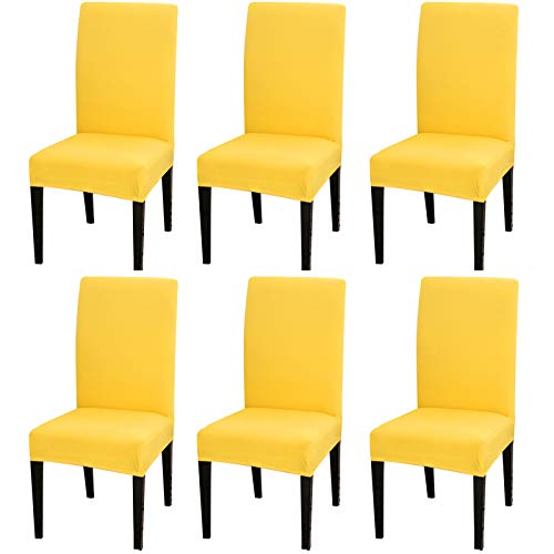 Dimatic 6 Pack Dining Chair Covers, Stretch Spandex Removable Washable Protector Chair Slipcovers for Dining Room Kitchen Hotel (Yellow) - Image 1