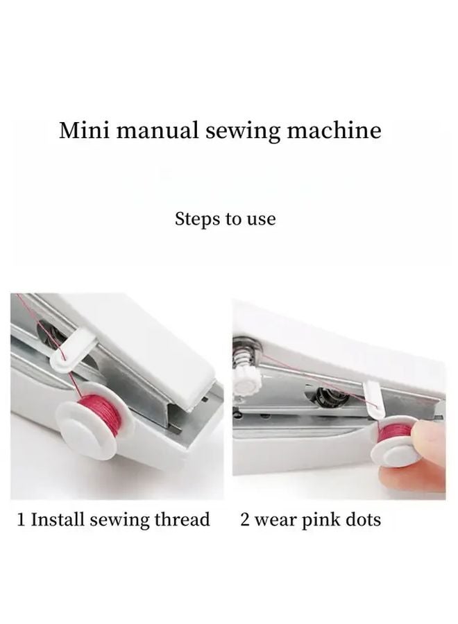 Portable Mini Handheld Sewing Machine White 1 Set Compact Quick Stitch Tool For Fabric Clothing Repair - Image 3