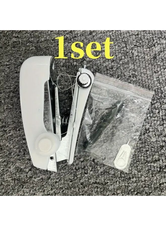 Portable Mini Handheld Sewing Machine White 1 Set Compact Quick Stitch Tool For Fabric Clothing Repair - Image 1