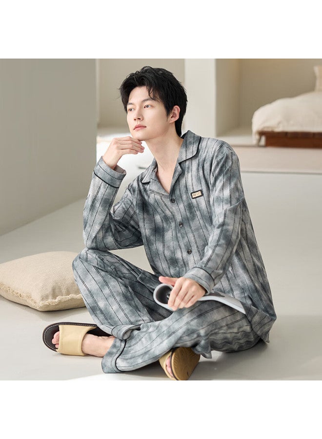 Fentengcare Men's Autumn Winter Thermal Pajama Set With Wool And Mulberry Silk, Thickened Long Sleeve Top And Pants Homewear Qh - Image 1